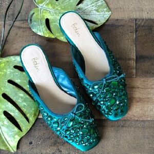Boden Jewel Encrusted Flat Mule Hunter Green Size 39